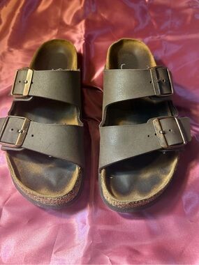 Birkenstock Dark Brown Two-Buckle Slide Sandals